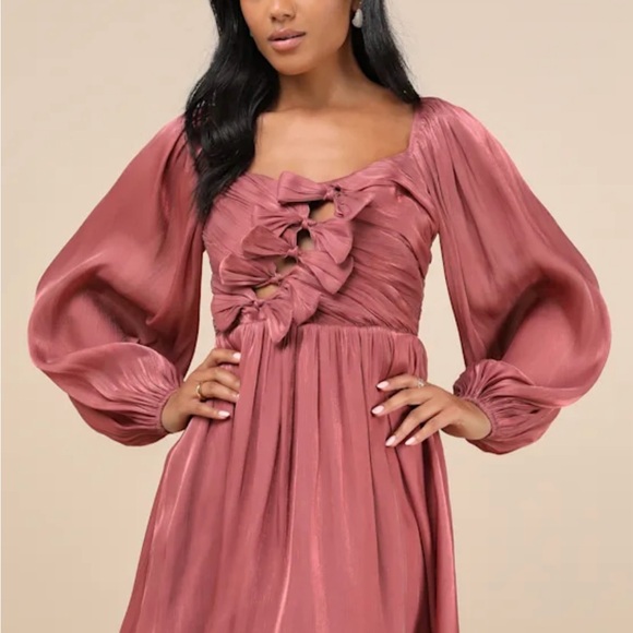 NWT Lulu's Pink Sweetheart Mini Dress with Pleated Bishop Sleeves - Picture 2 of 6